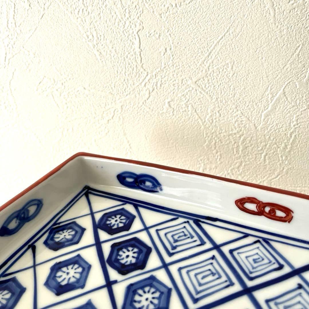 ○K953○有田焼　手描き　スクエア皿【未使用】