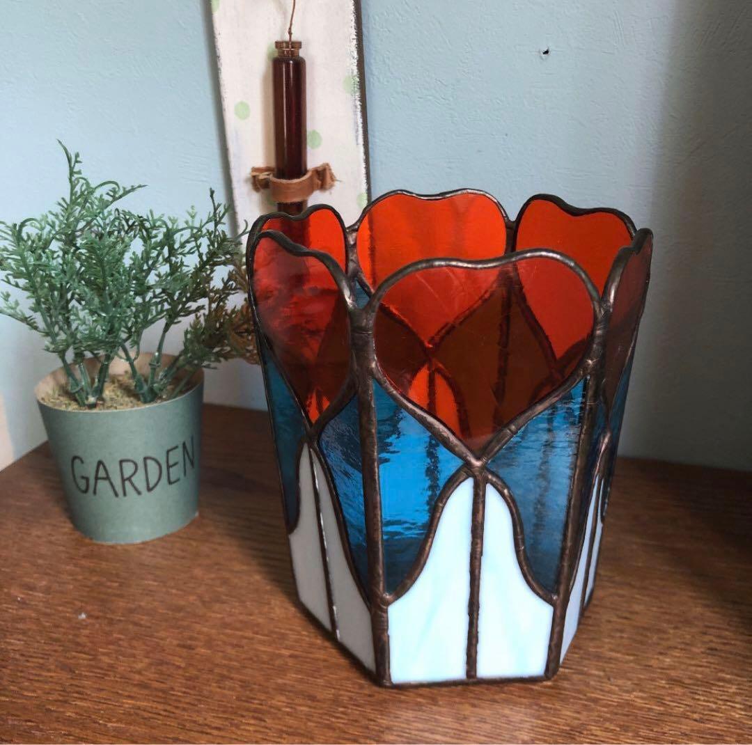 ハンドメイド　ステンドグラス　置物　ランプ