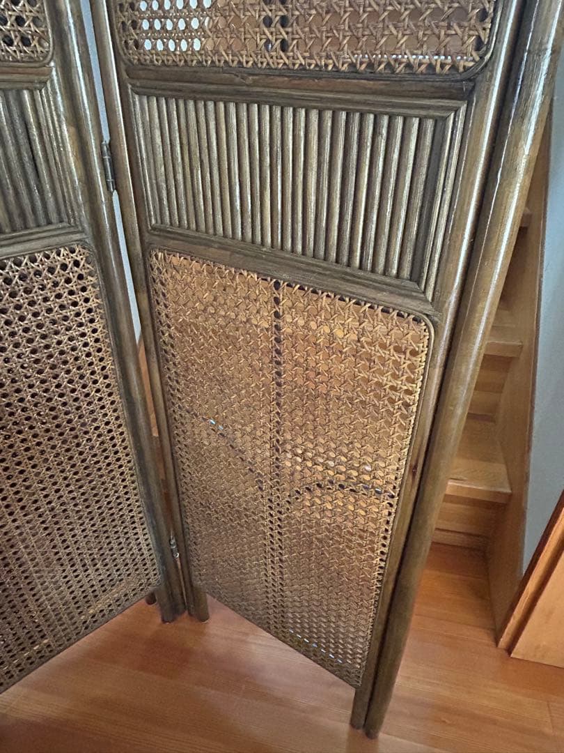 ラタン 4連 パーテーション 衝立 間仕切り ヴィンテージ 昭和レトロ