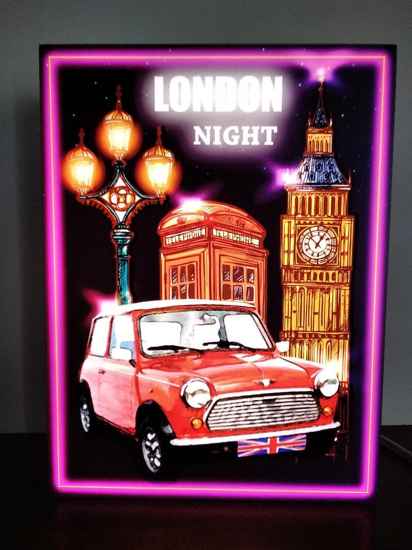 UK イギリス ロンドン ミニクーパー 夜景 看板 置物 雑貨 ライトBOX
