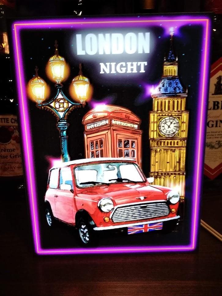 UK イギリス ロンドン ミニクーパー 夜景 看板 置物 雑貨 ライトBOX