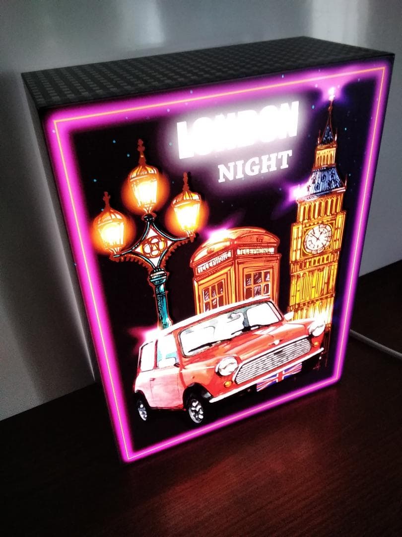 UK イギリス ロンドン ミニクーパー 夜景 看板 置物 雑貨 ライトBOX