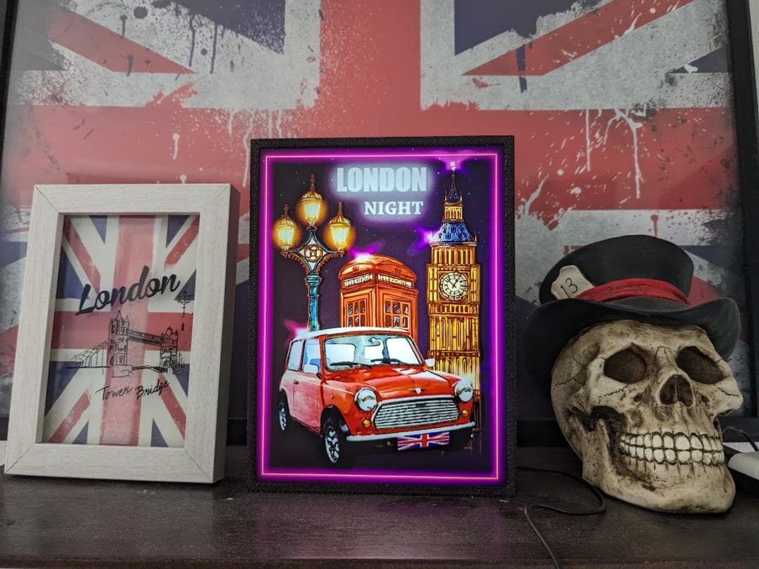 UK イギリス ロンドン ミニクーパー 夜景 看板 置物 雑貨 ライトBOX