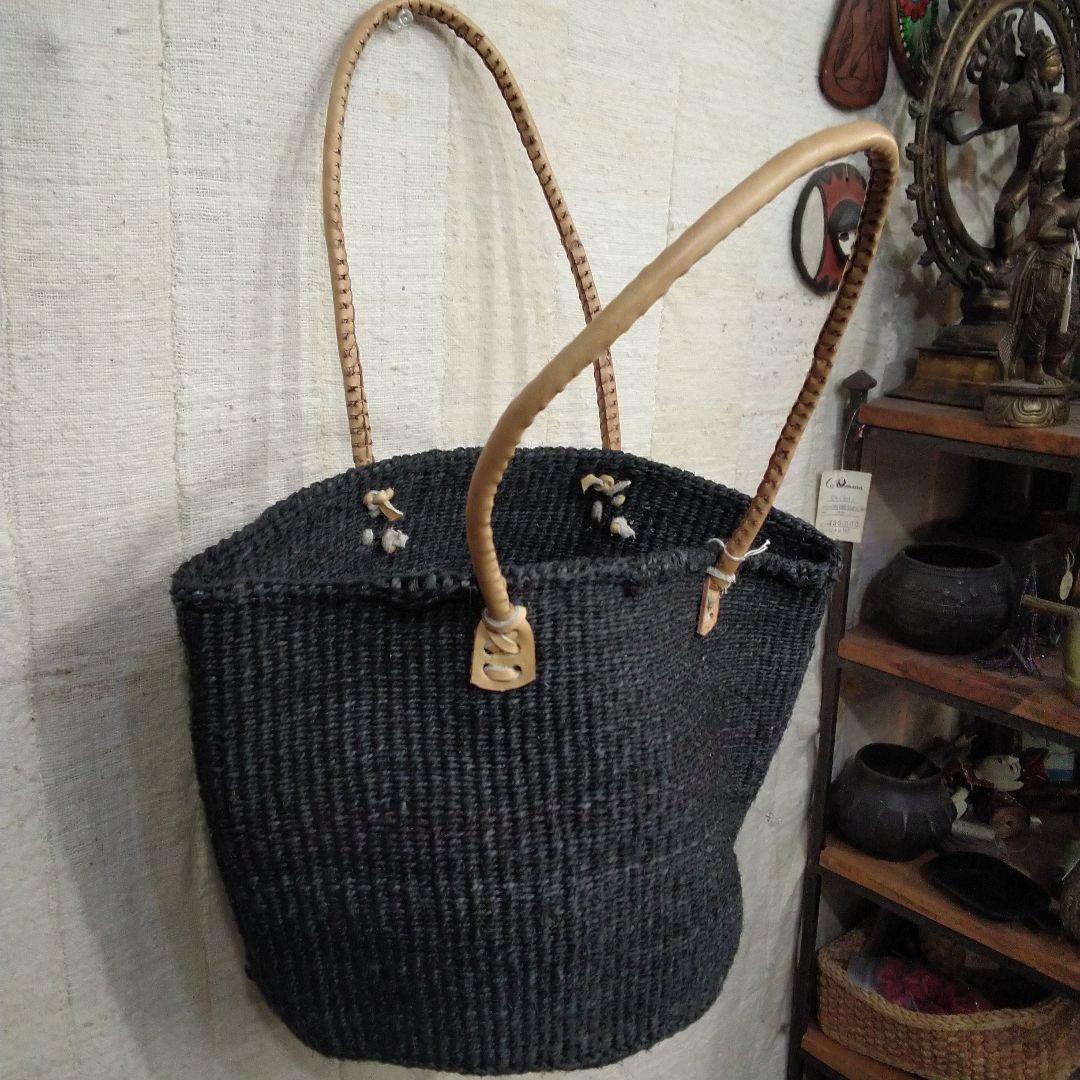 アフリカ　ケニア　新品タグ付き　サイザル麻バック　Brack　L