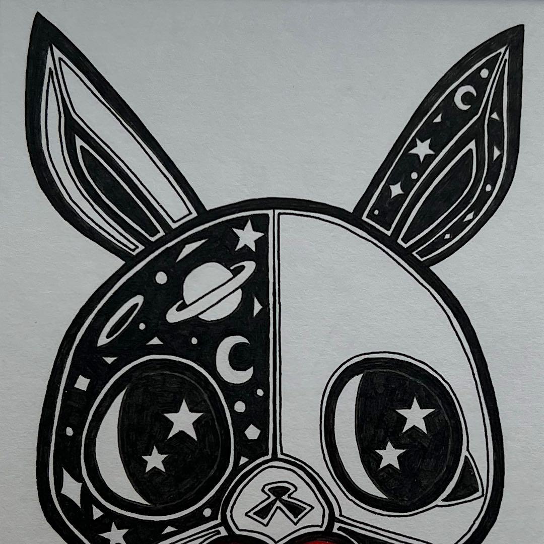 動物 原画 絵 手描き 癒し うさぎ 猫 一点物 額縁付き 『手のひらの宇宙』