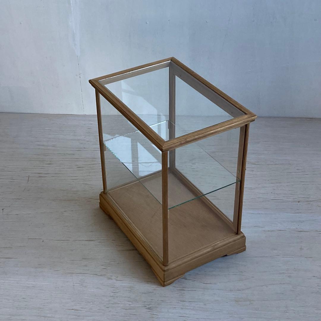 古い木製 ガラスケース 2段 ショーケース 展示ケース パンケース 店舗什器