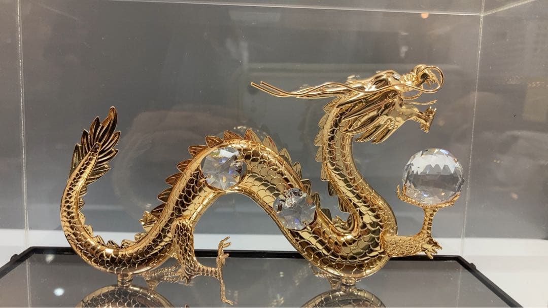 フワロフスキー　祥龍　クリスタルガラス　ゴールドドラゴン Swarovski置物