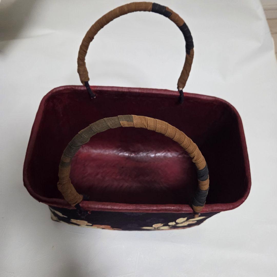 ハンドメイド桜柄の布製一閑張籠バッグ