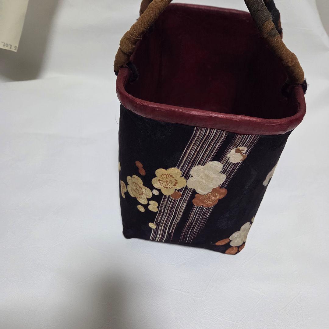 ハンドメイド桜柄の布製一閑張籠バッグ