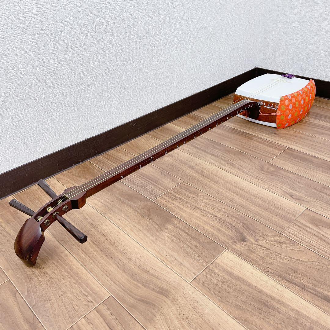 三味線 細棹 紫檀 平溝 丸打胴 人工皮 和楽器