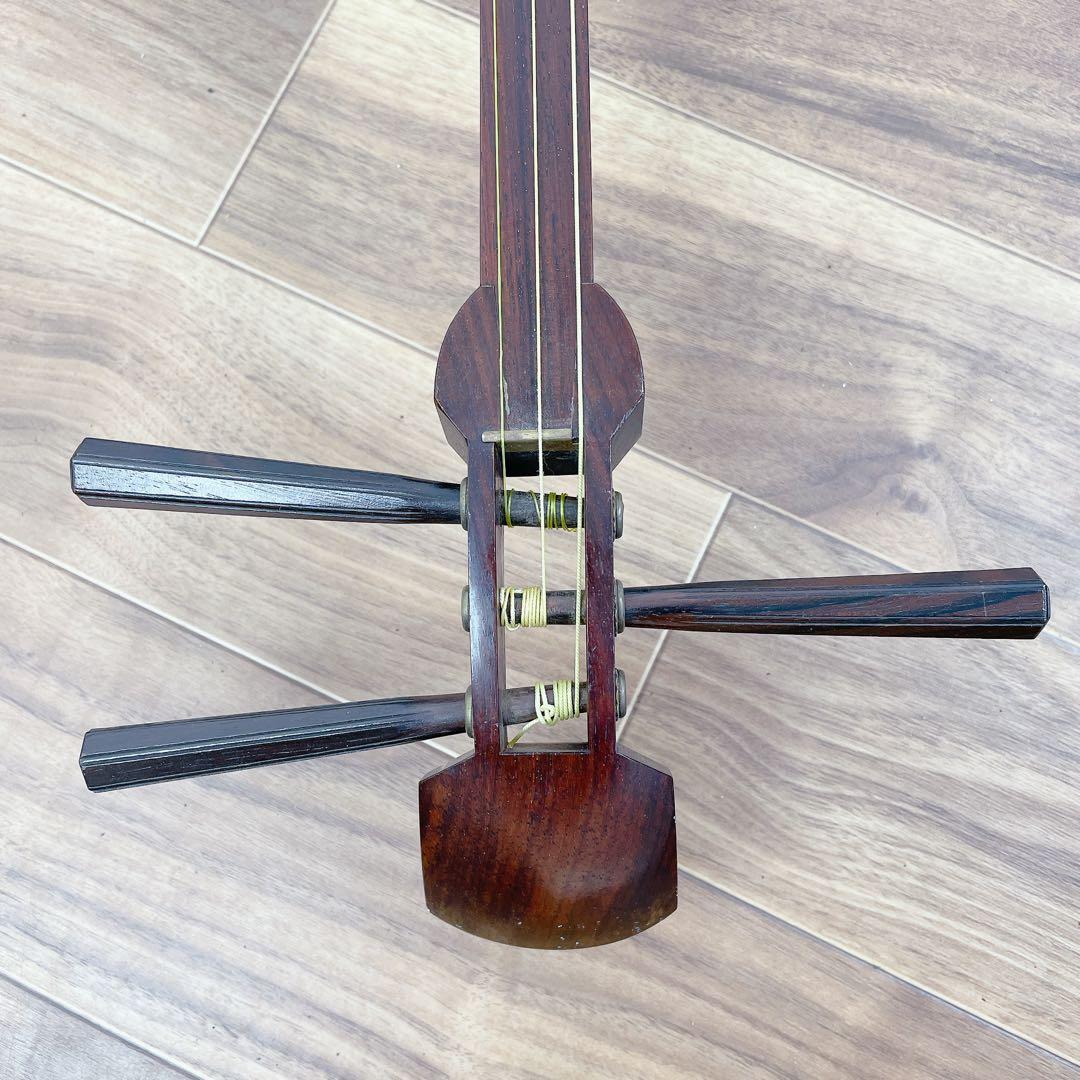 三味線 細棹 紫檀 平溝 丸打胴 人工皮 和楽器