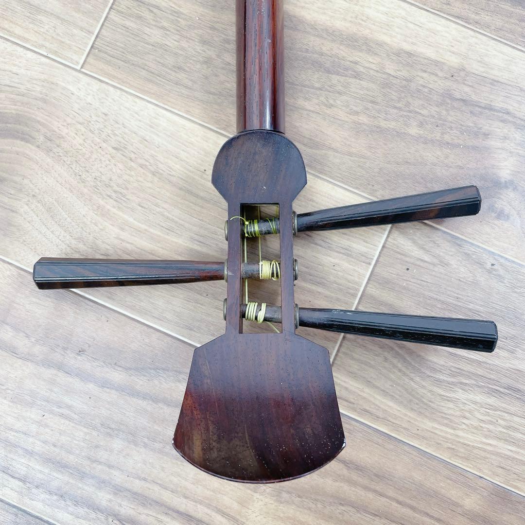 三味線 細棹 紫檀 平溝 丸打胴 人工皮 和楽器