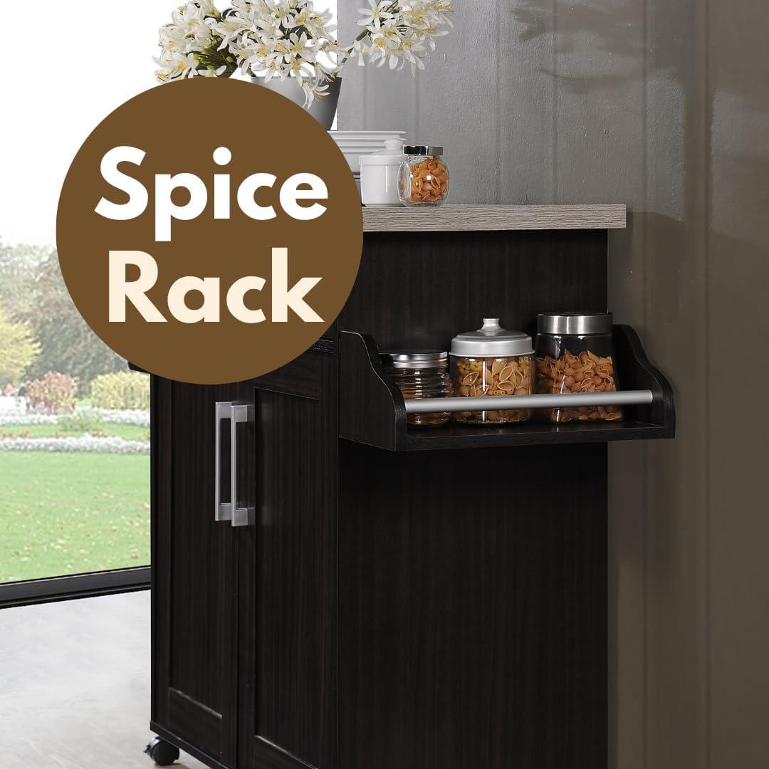 Hodedah キッチンアイランド チョコレート/グレー(トップ)スパイスラック