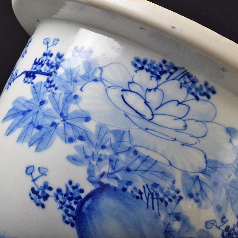 瀬戸焼　古瀬戸　花草文　三つ足植木鉢　蘭鉢　V　R8265