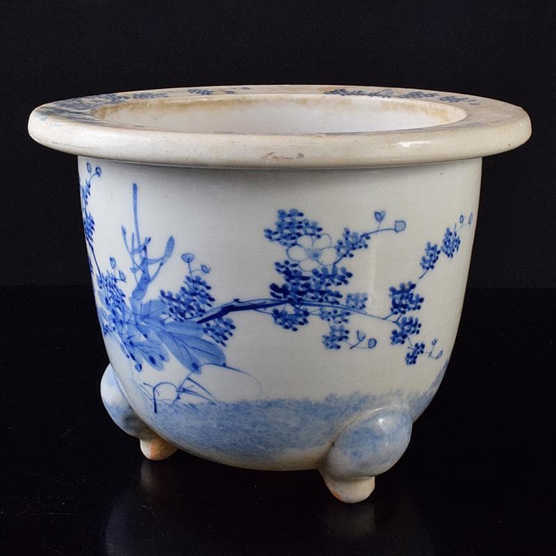 瀬戸焼　古瀬戸　花草文　三つ足植木鉢　蘭鉢　V　R8265