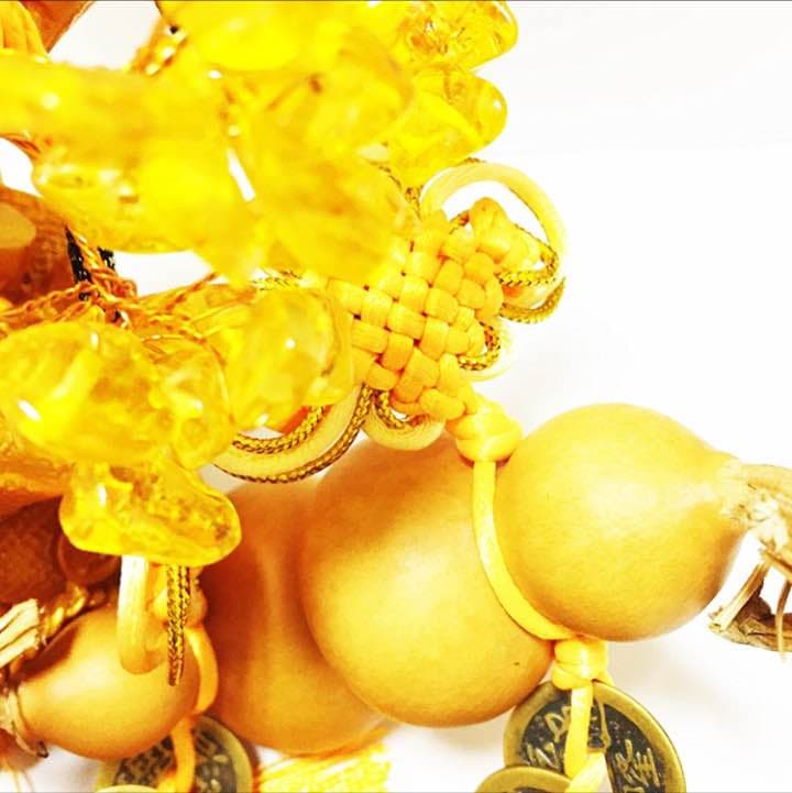 大人気 招財樹 金運 ひょうたん付き帝銭３本セット（黄水晶　全長約２０ｃｍ）