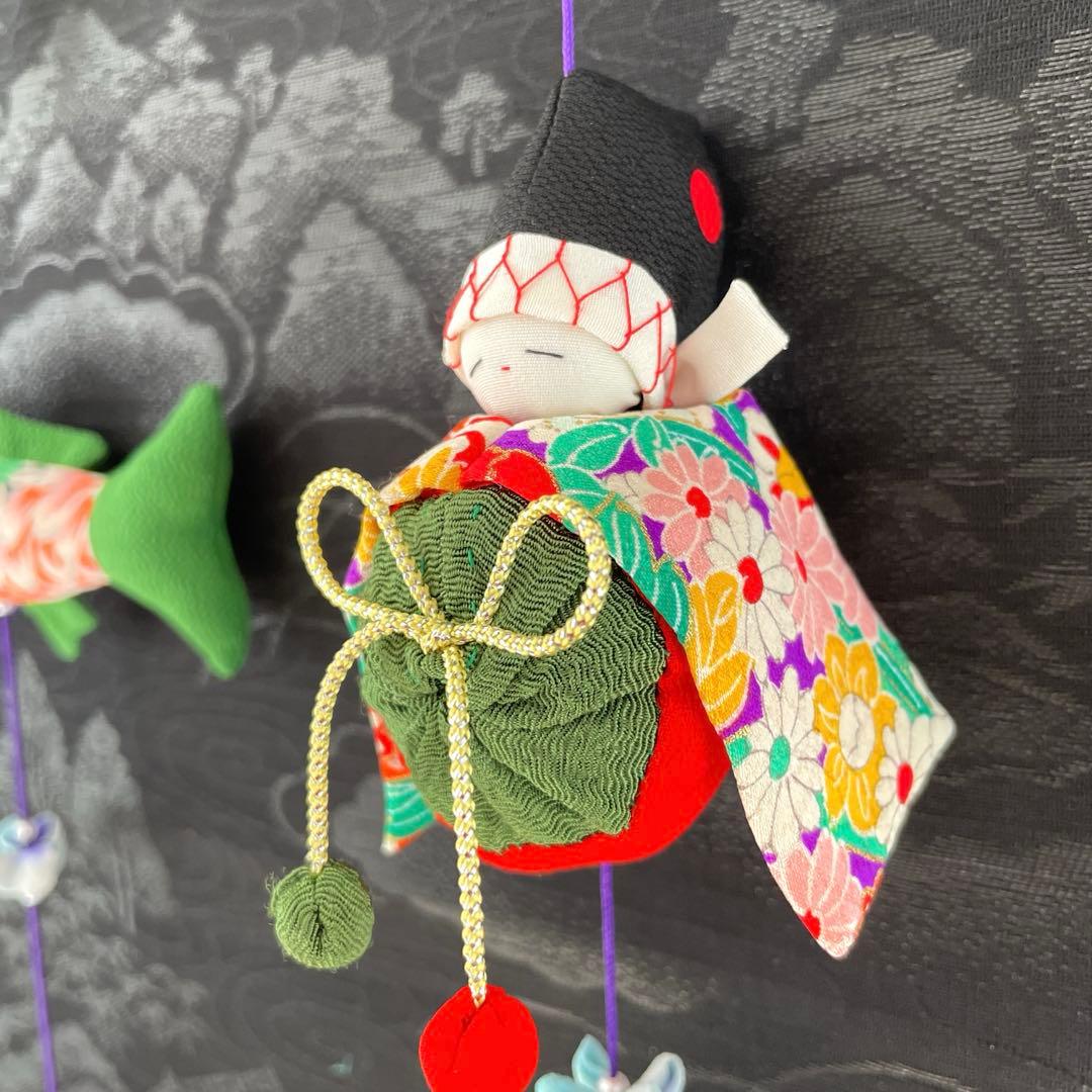 141 ちりめん細工　端午の節句タペストリー　吊るし飾り　古布