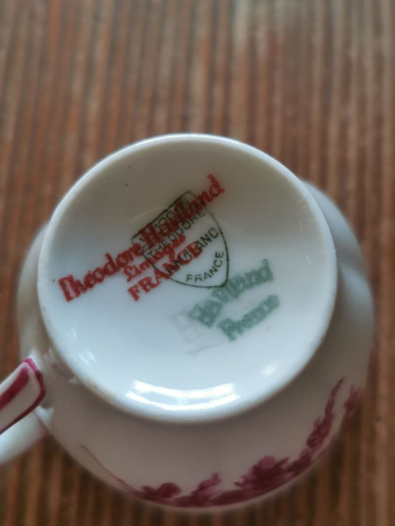 アンティーク リモージュ アビランド ハンドペイント薔薇薊ペアティーカップセット