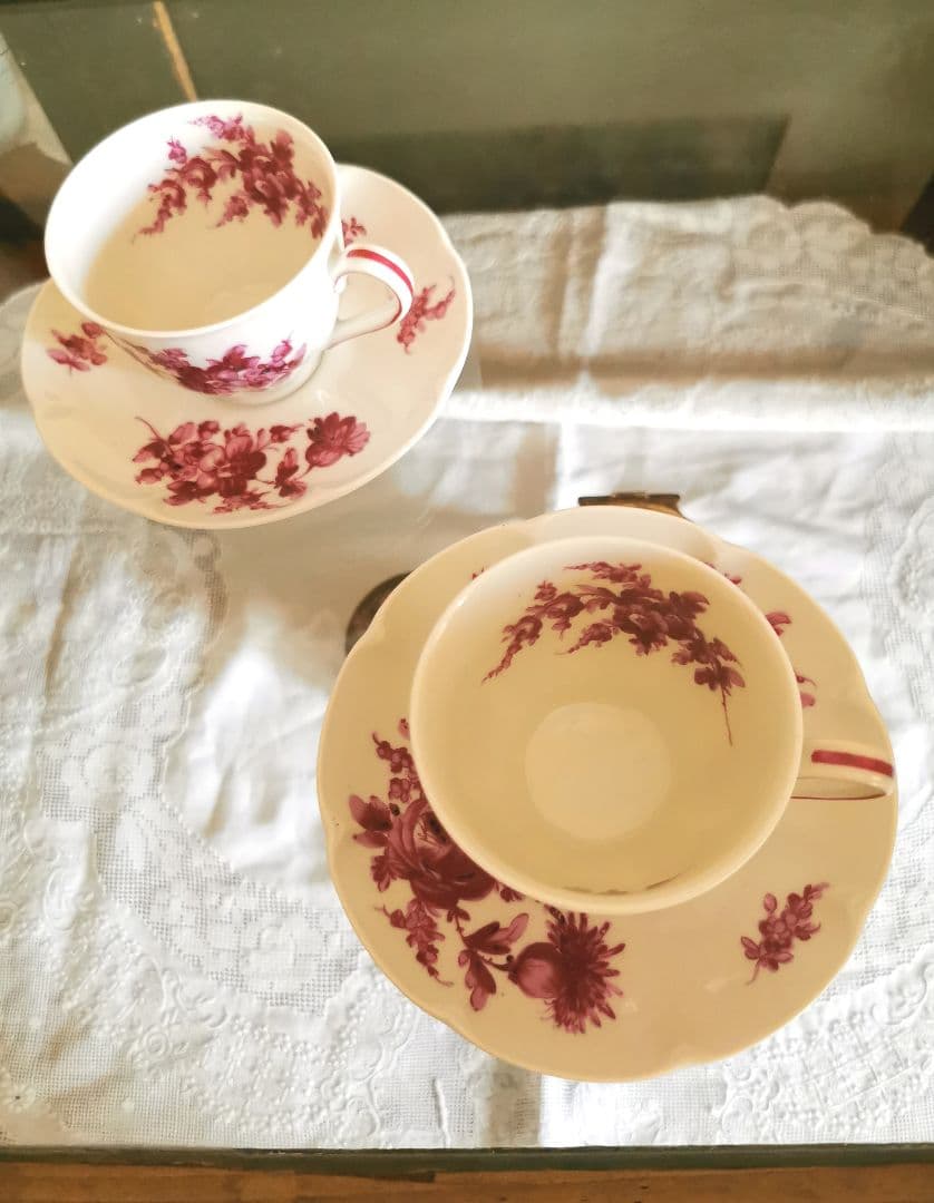 アンティーク リモージュ アビランド ハンドペイント薔薇薊ペアティーカップセット