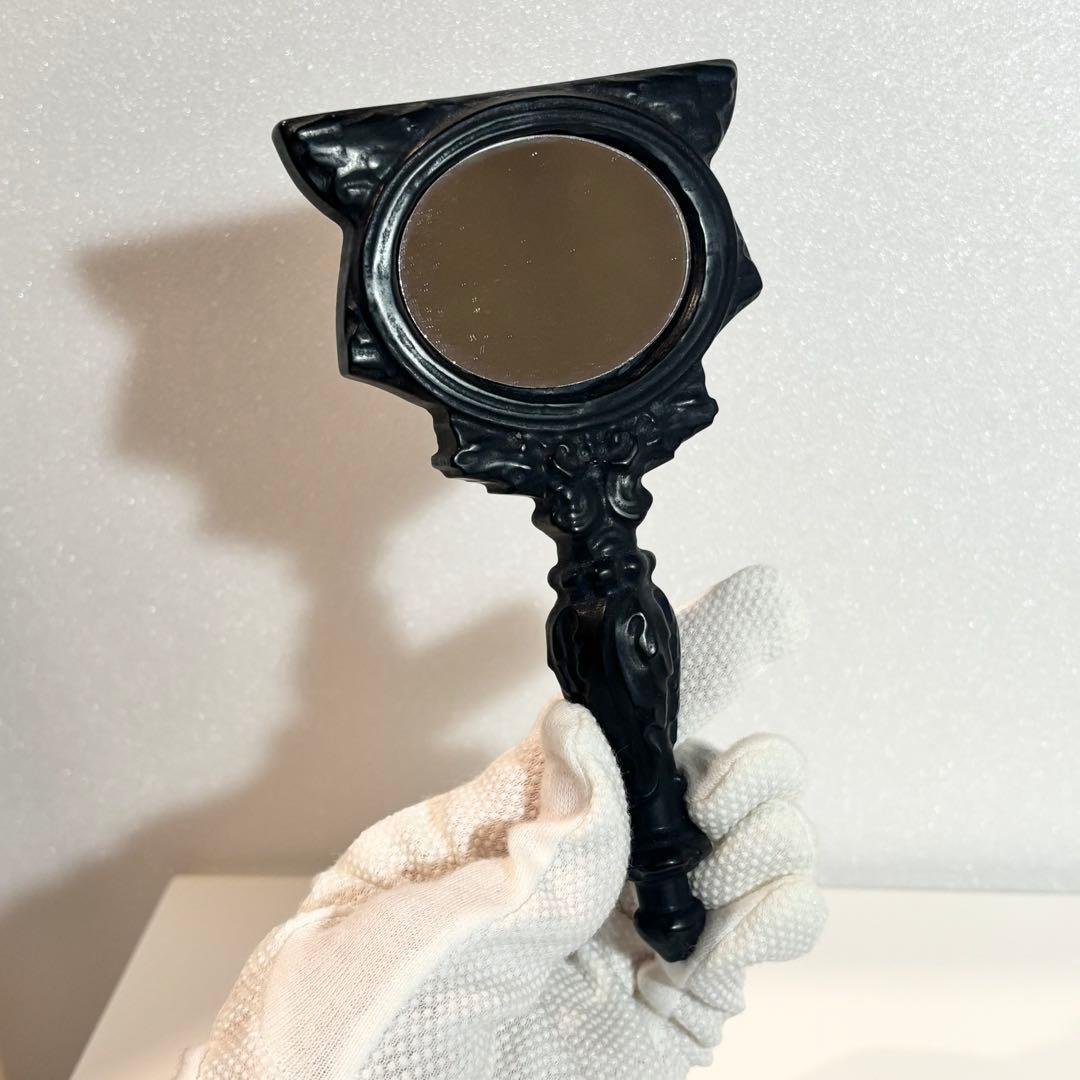 オブシディアン　猫　手鏡　ファンタジー　天然石　インテリア　パワーストーン