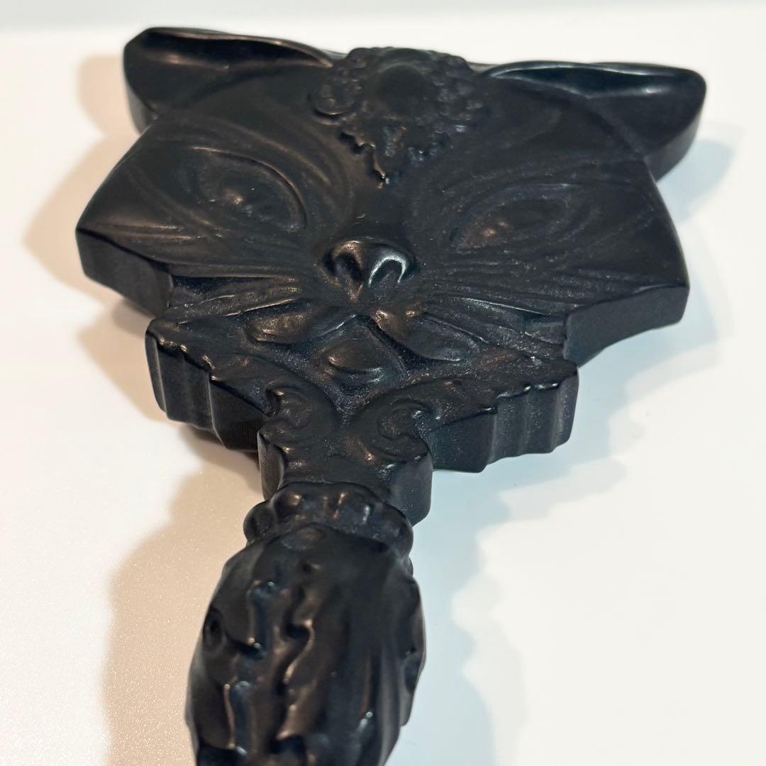 オブシディアン　猫　手鏡　ファンタジー　天然石　インテリア　パワーストーン