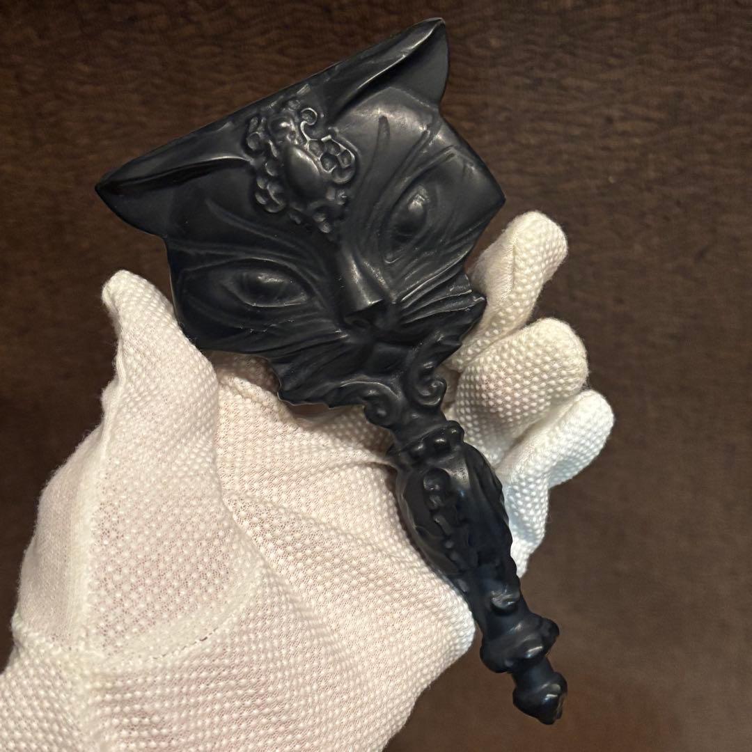 オブシディアン　猫　手鏡　ファンタジー　天然石　インテリア　パワーストーン