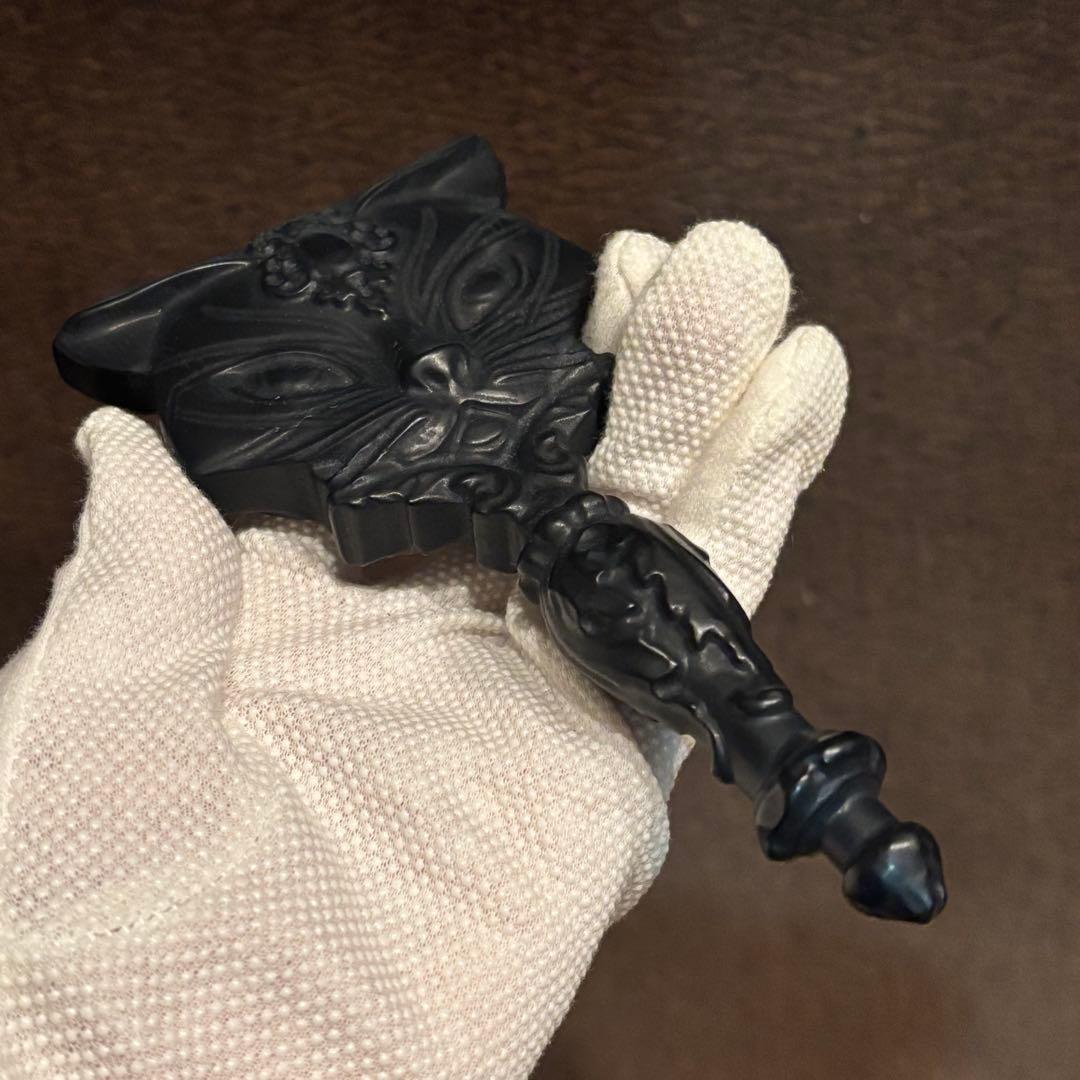 オブシディアン　猫　手鏡　ファンタジー　天然石　インテリア　パワーストーン