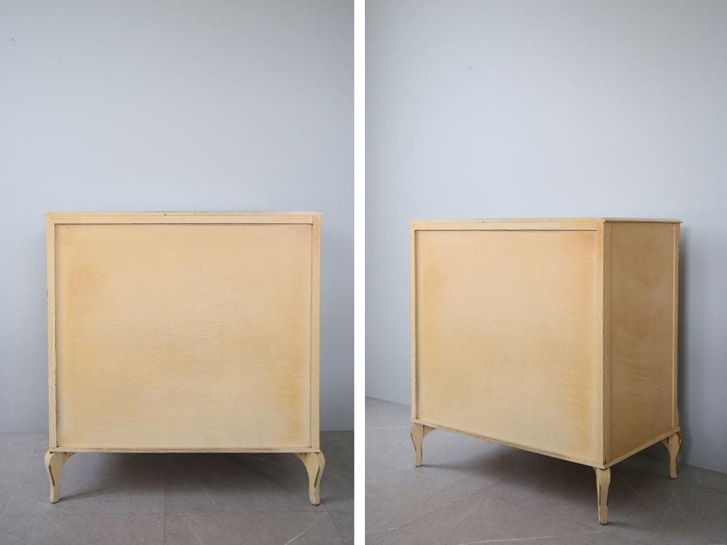 フランスアンティーク猫脚5杯ドロワー/木製チェスト/白色箪笥タンス(89-23)