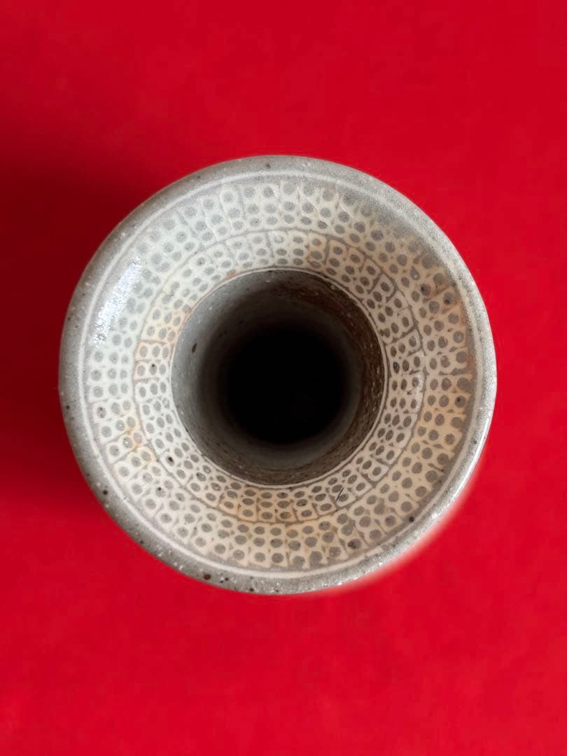 金田鹿男 三島暦手瓶子 三島手花生 暦手 小紋 象嵌 三島 李朝 高麗