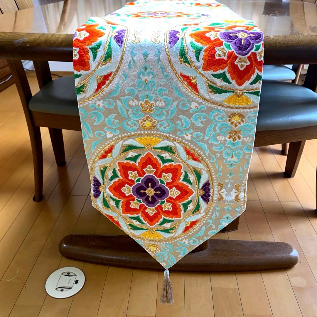 table runner 「青磁色・彩」　帯リメイク