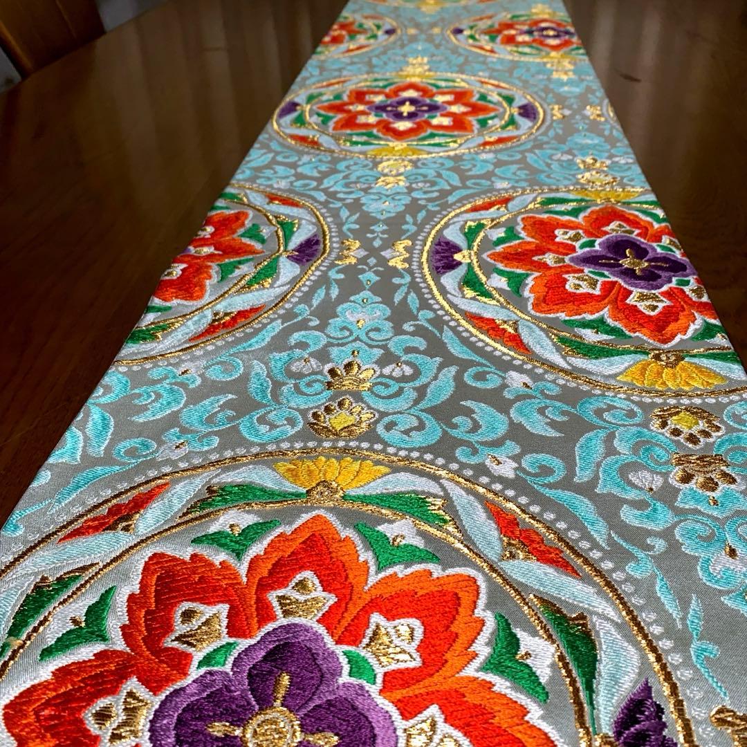 table runner 「青磁色・彩」　帯リメイク