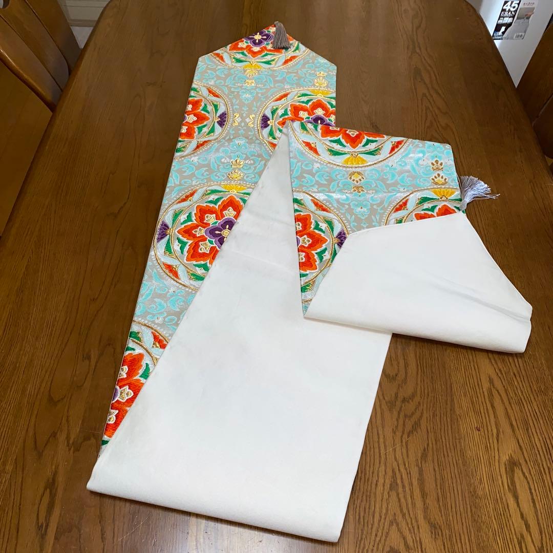table runner 「青磁色・彩」　帯リメイク