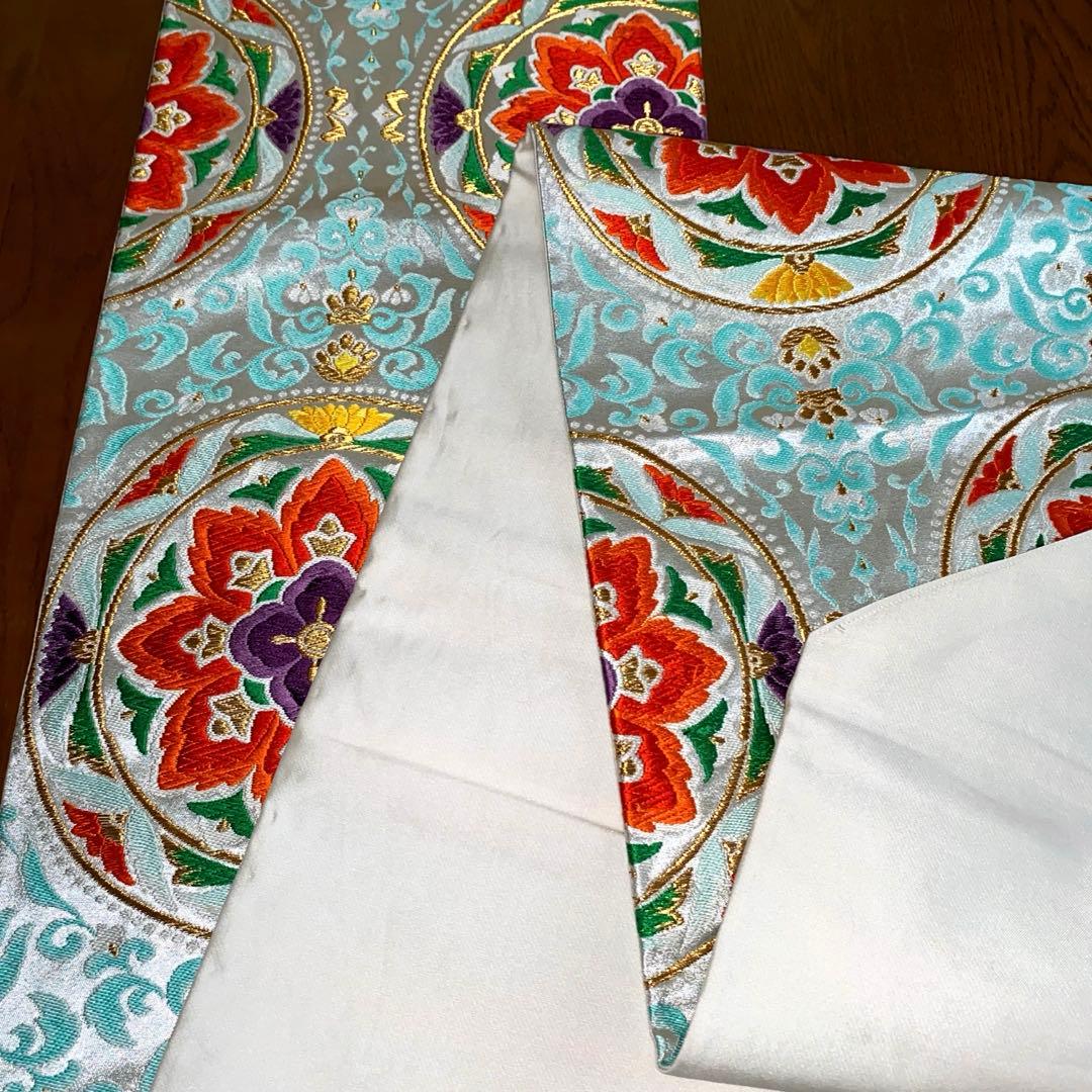 table runner 「青磁色・彩」　帯リメイク