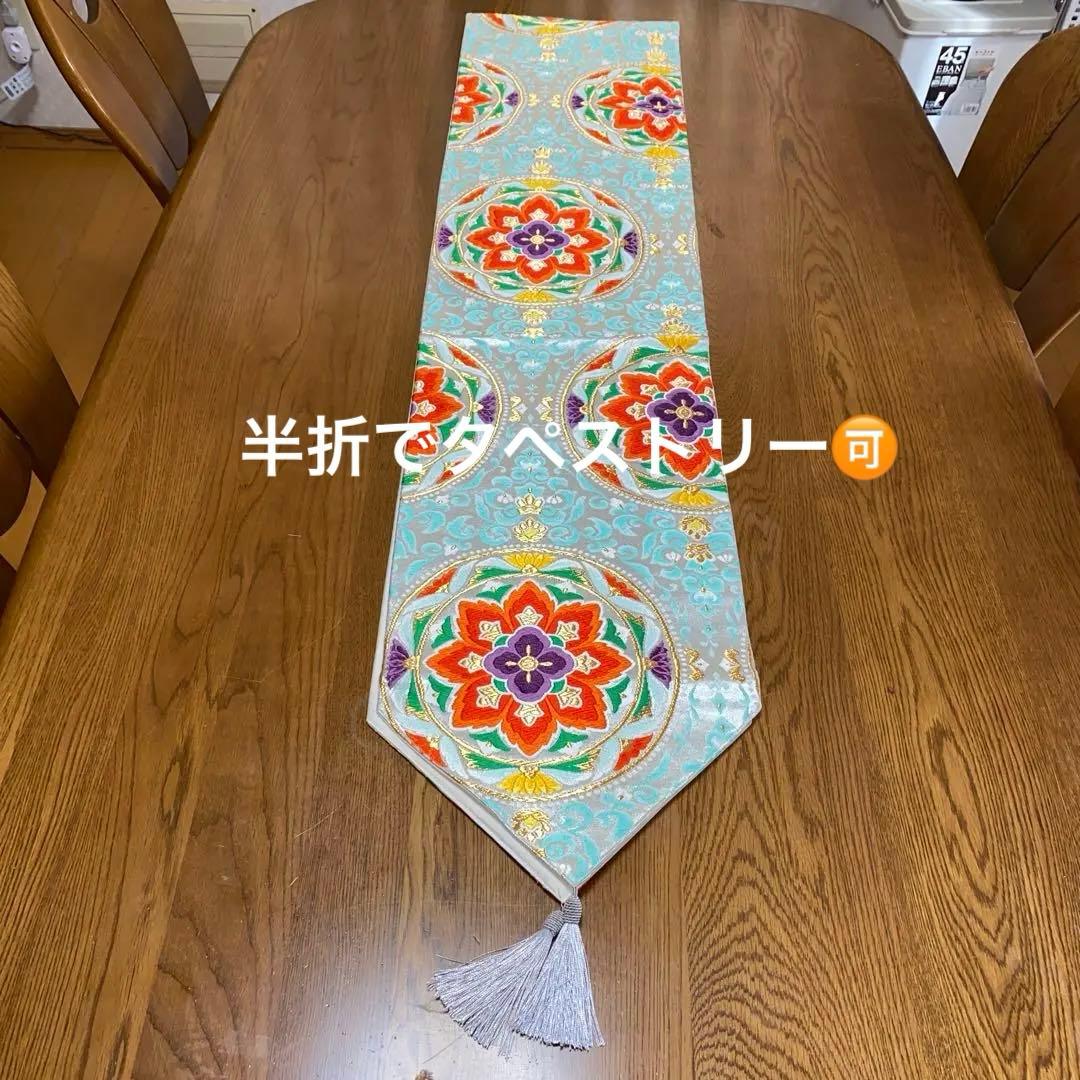 table runner 「青磁色・彩」　帯リメイク