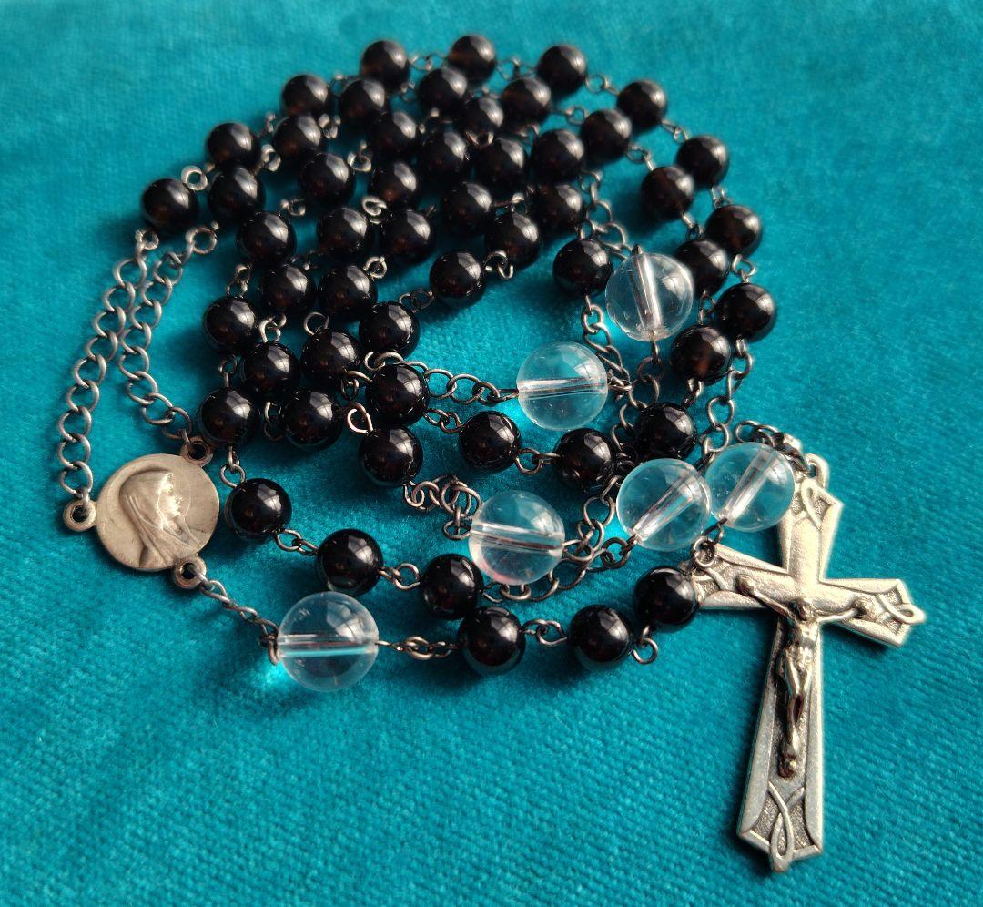 ロザリオハンドメイド品 天然石モリオン&クリスタル
