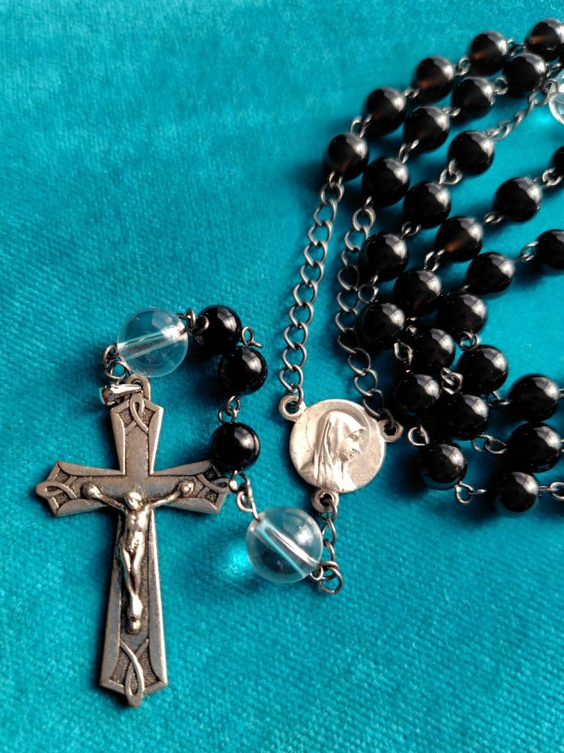 ロザリオハンドメイド品 天然石モリオン&クリスタル