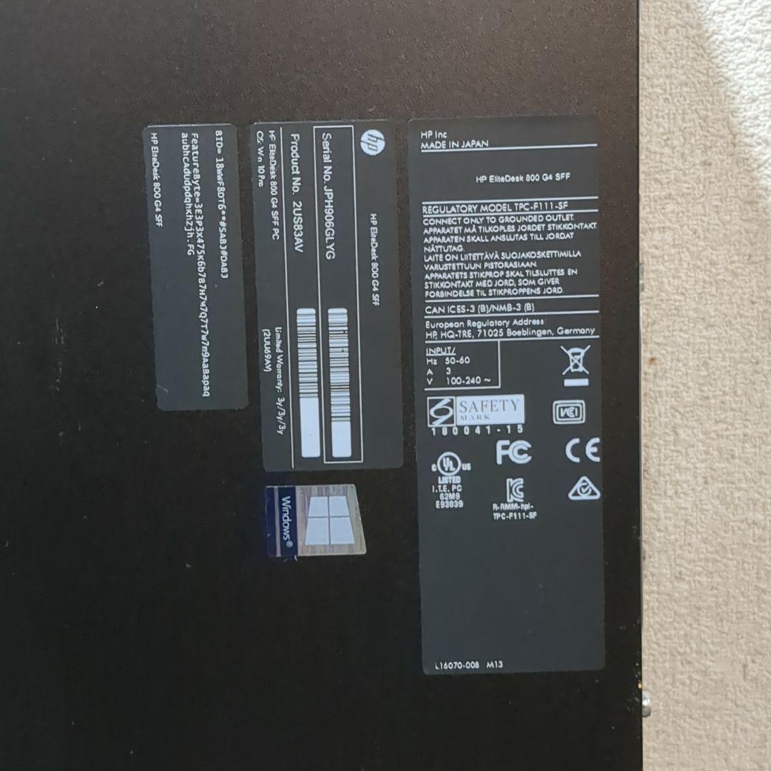 HP EliteDesk 800 G4 SFF デスクトップPC　M2321
