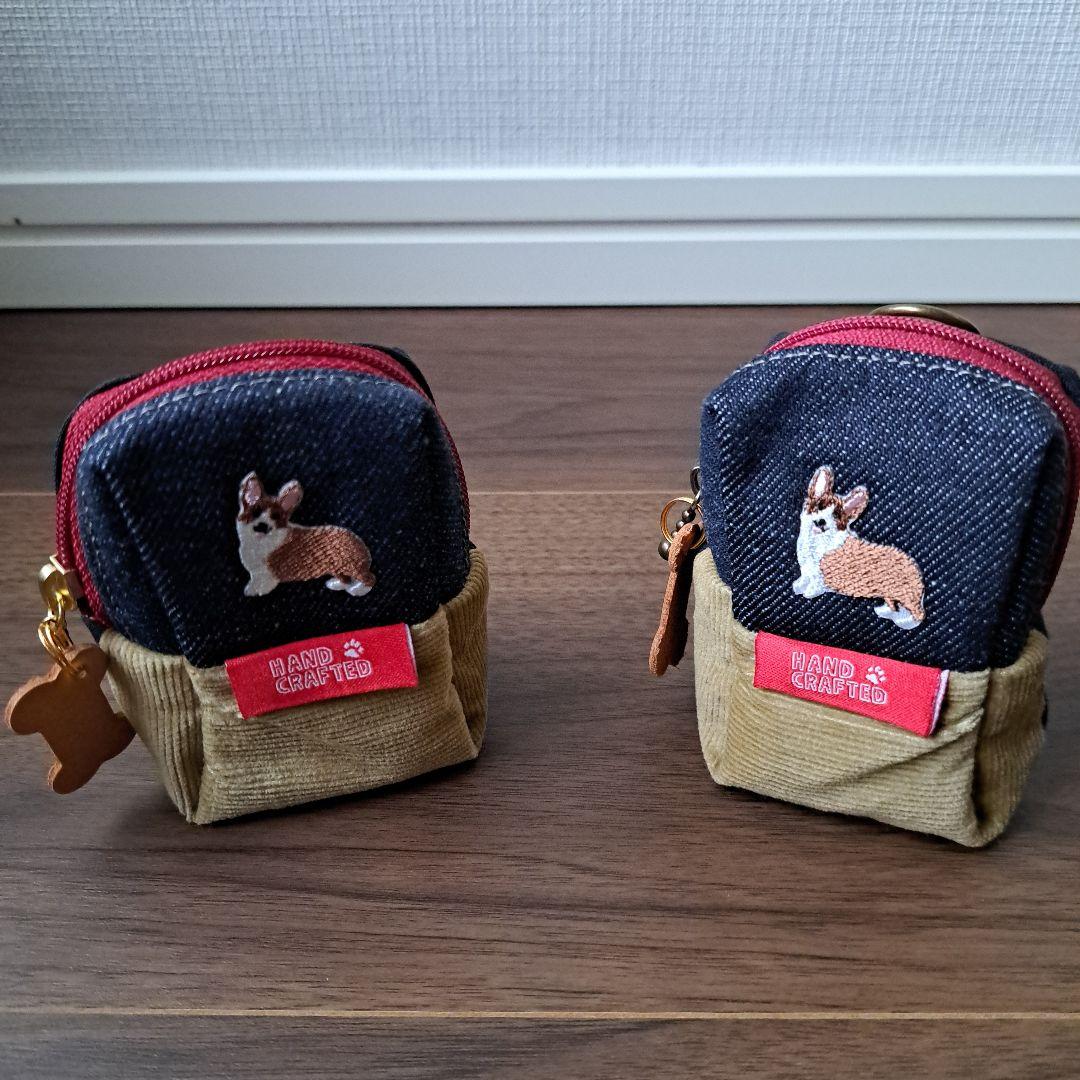 デニムリメイク☆ボックスマルチミニポーチ☆イヤホンケース☆コーギー☆No.11