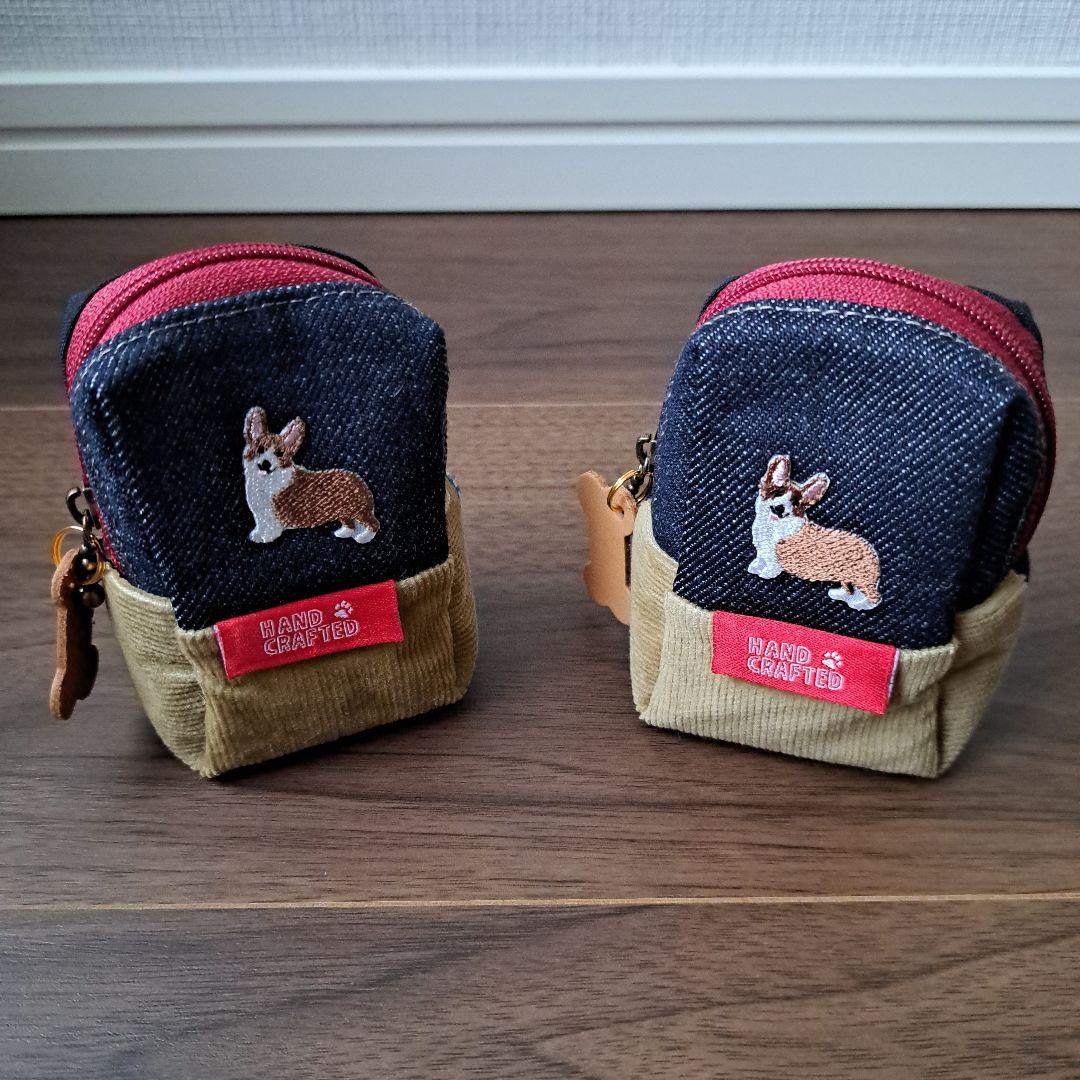 デニムリメイク☆ボックスマルチミニポーチ☆イヤホンケース☆コーギー☆No.11