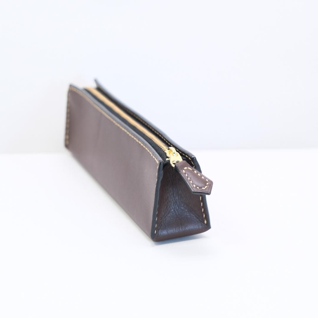 本革　BOX型ペンケース　姫路レザークロム　ビターチョコ