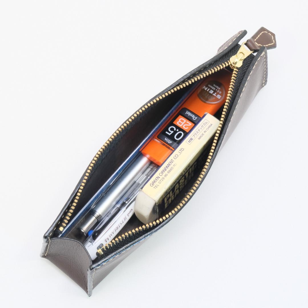 本革　BOX型ペンケース　姫路レザークロム　ビターチョコ