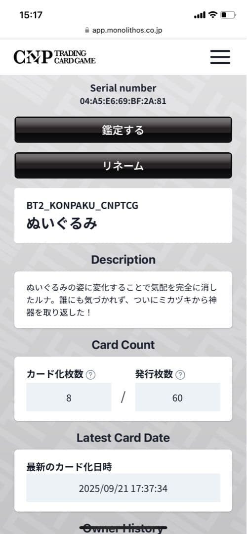 CNPトレカ P-RRR パラレル ぬいぐるみ ルナ 正規品 発行枚数60枚