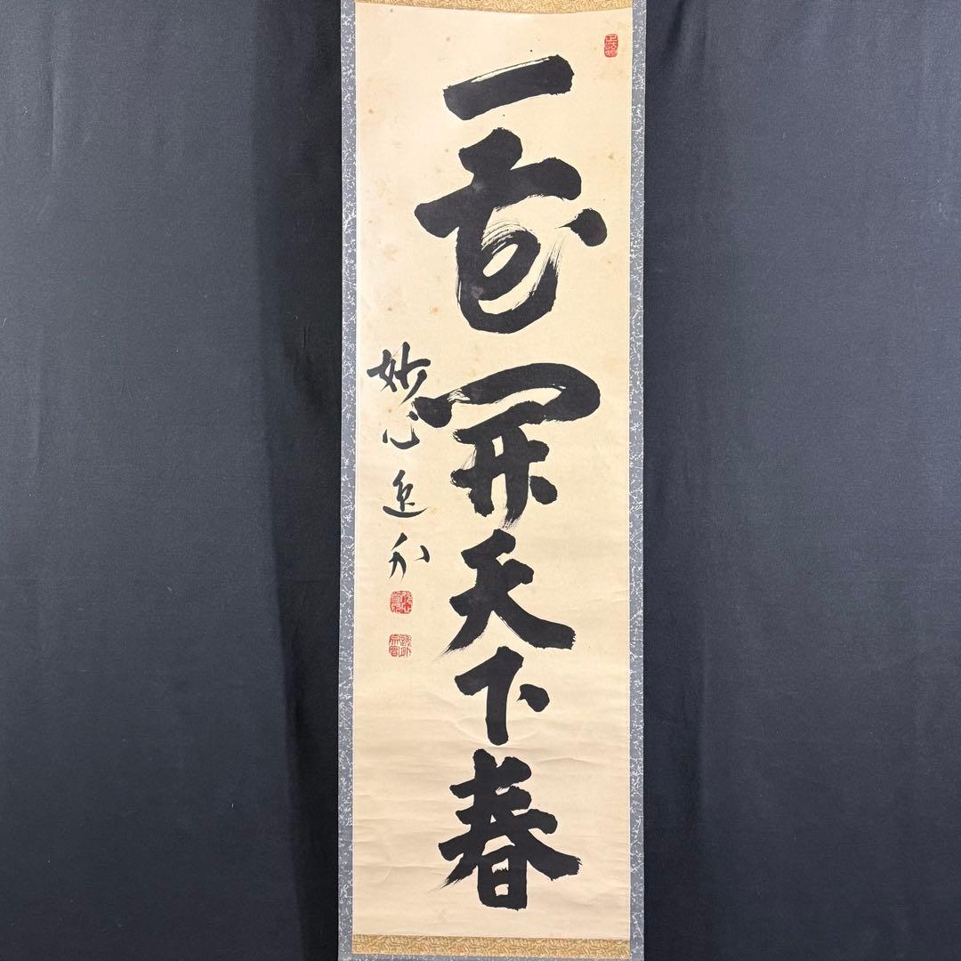 K207 梶浦逸外 「一花開天下春」 掛軸 書 紙本 肉筆 共箱