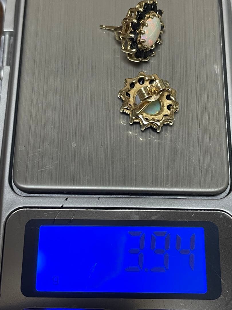 イギリス　ビンテージ　オパールピアス　サファイア　9CT 9Kゴールド　S&Co