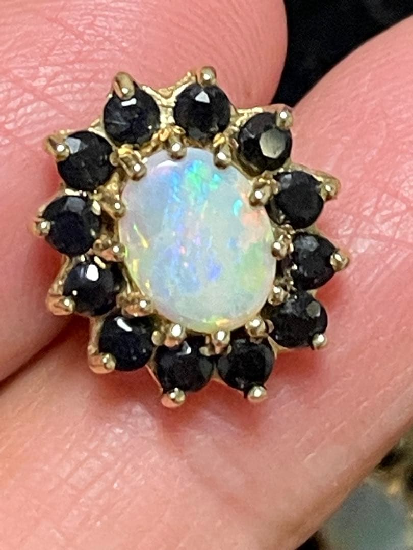 イギリス　ビンテージ　オパールピアス　サファイア　9CT 9Kゴールド　S&Co