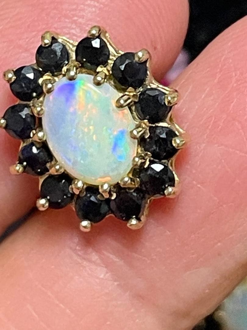 イギリス　ビンテージ　オパールピアス　サファイア　9CT 9Kゴールド　S&Co