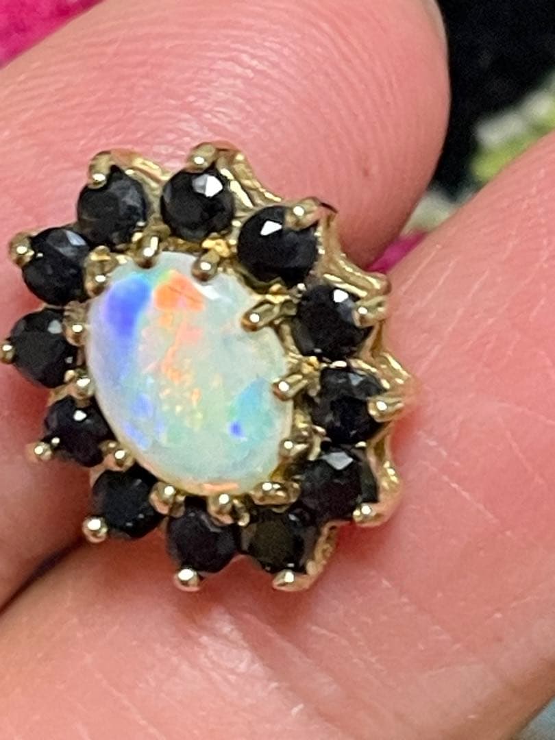 イギリス　ビンテージ　オパールピアス　サファイア　9CT 9Kゴールド　S&Co