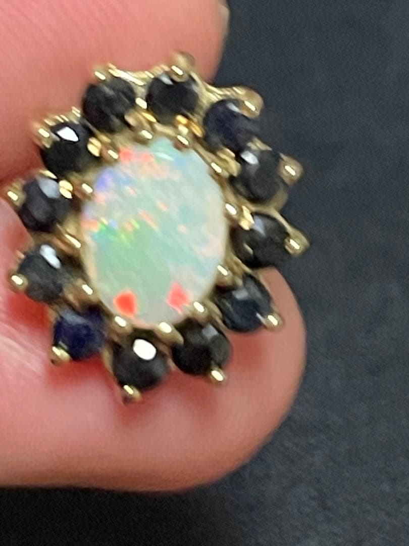 イギリス　ビンテージ　オパールピアス　サファイア　9CT 9Kゴールド　S&Co