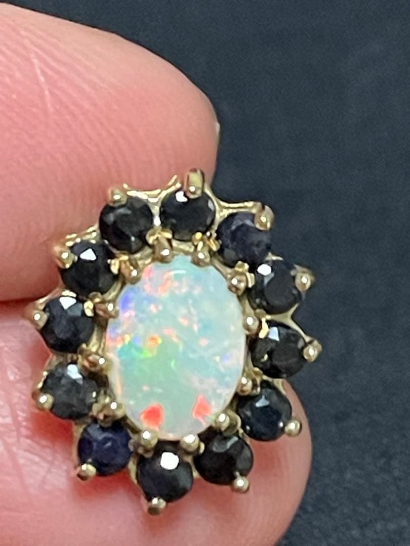 イギリス　ビンテージ　オパールピアス　サファイア　9CT 9Kゴールド　S&Co