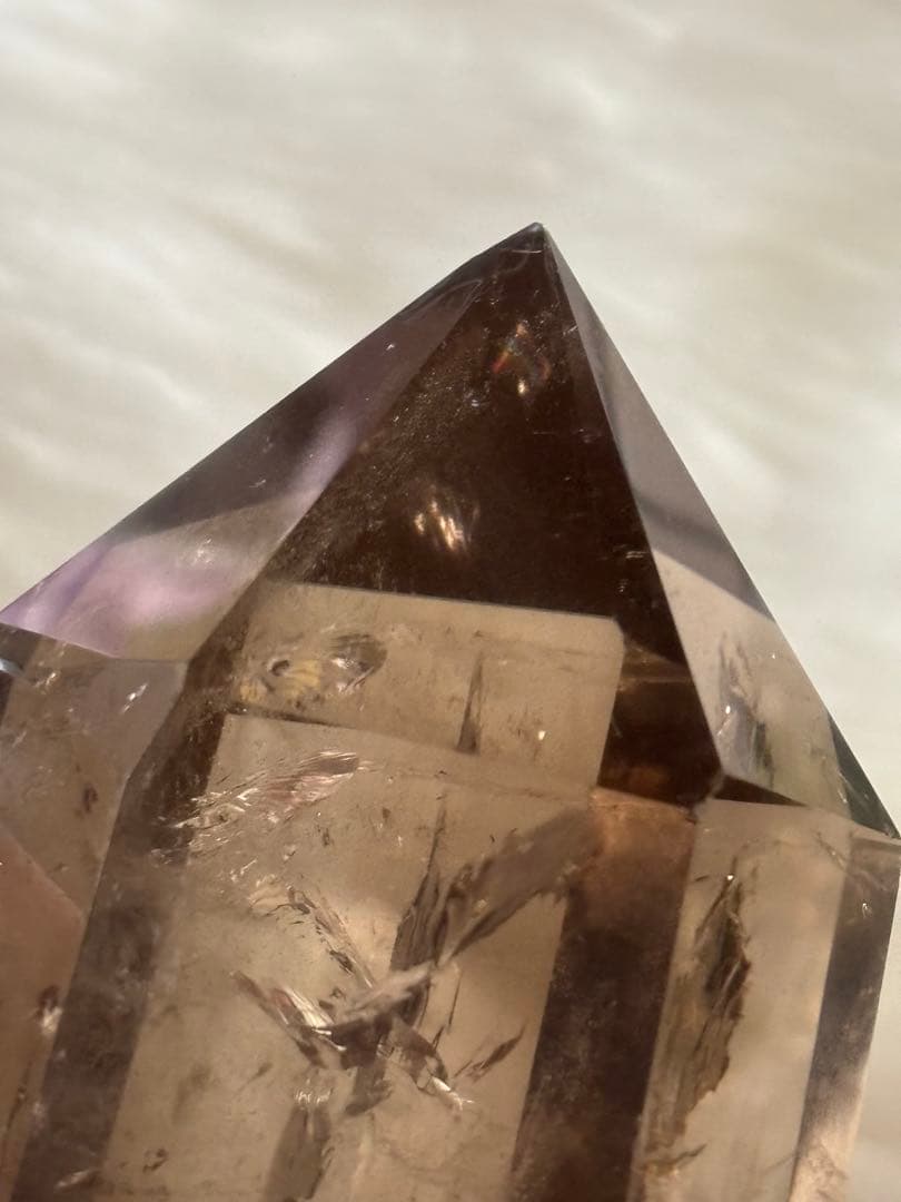 スモーキークォーツ　ポイント　六角柱　太め　725g レインボー　透明度　美麗